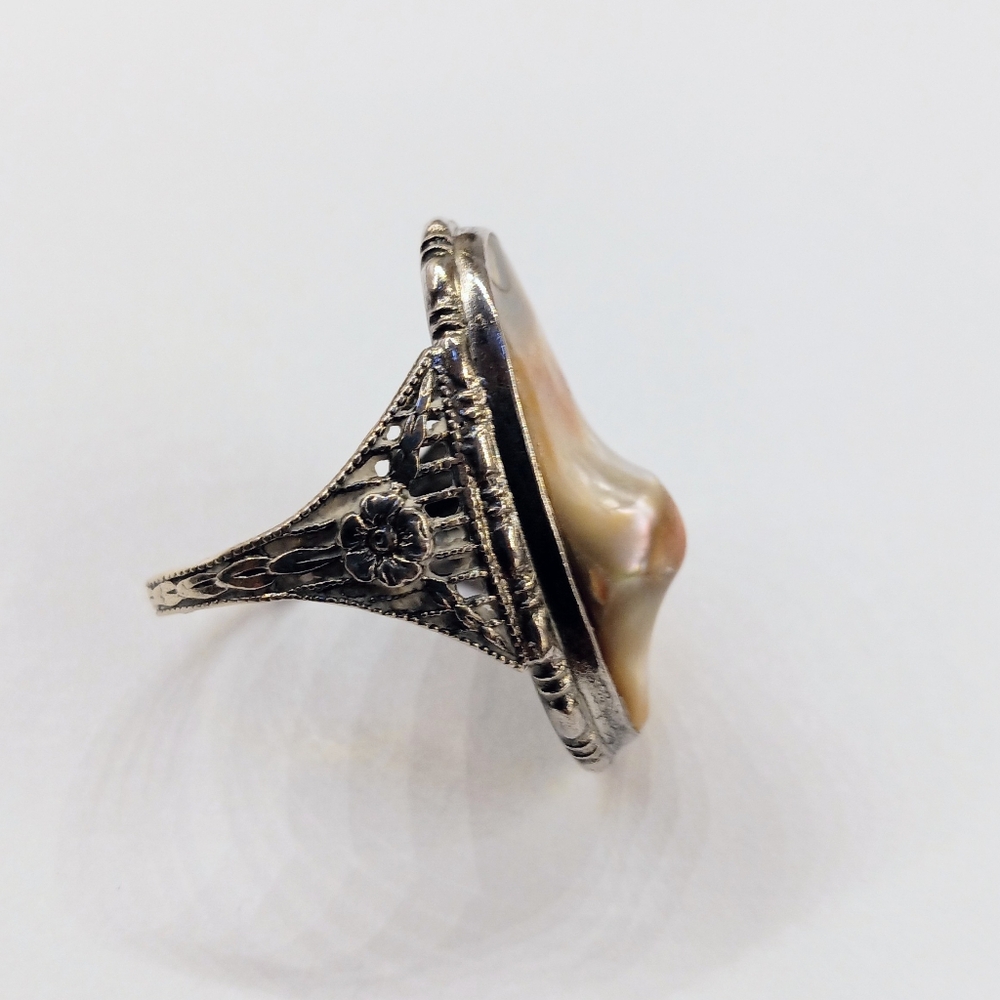 Vintage Antique Blister Pearl Sterling Ring - Picture 3 of 5